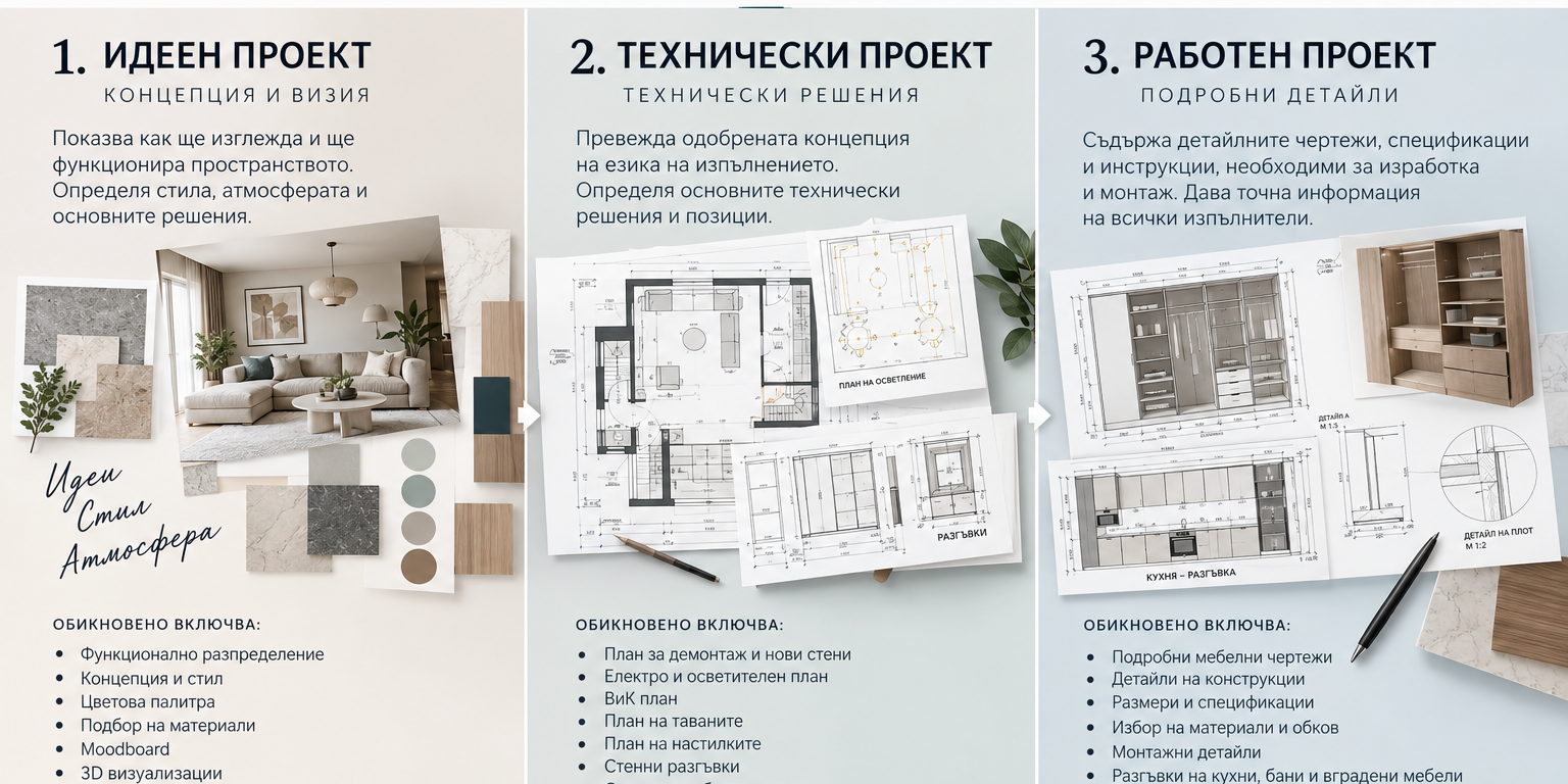 Идеен, технически и работен интериорен проект Идеен, технически и работен интериорен проект